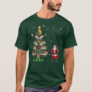 Fishermans Christmas Pajama Gift Tree Lights Merry T-Shirt