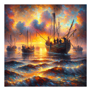 Fishermans fiery retrieve at Sunset Photo Print