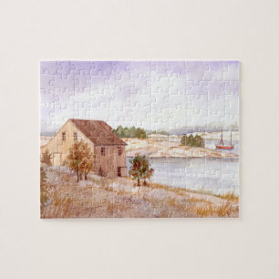 Fisherman's House Norway Coast Watercolour Jigsaw Puzzle