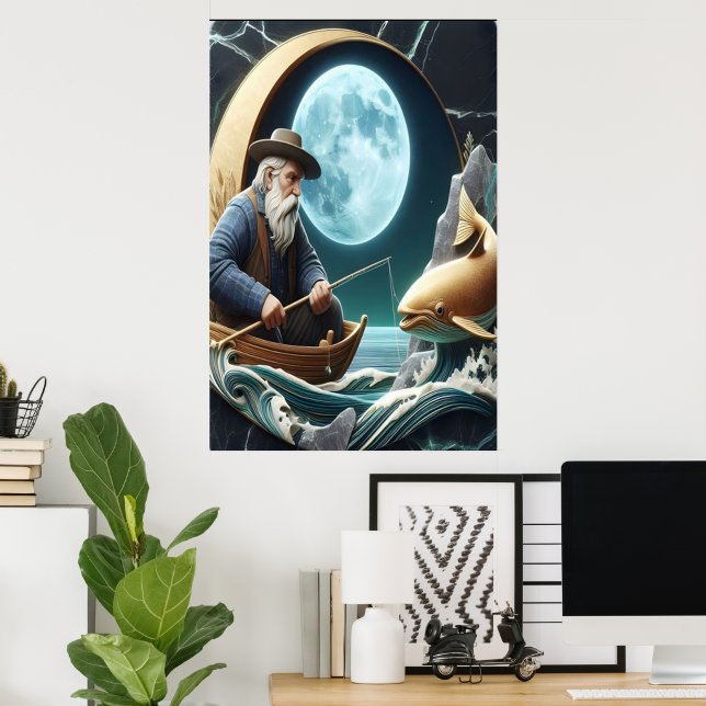Fisherman's Moonlit Catch Poster (Home Office)