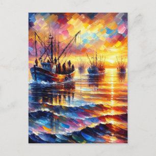 Fishermans retrieve at sunrise . postcard