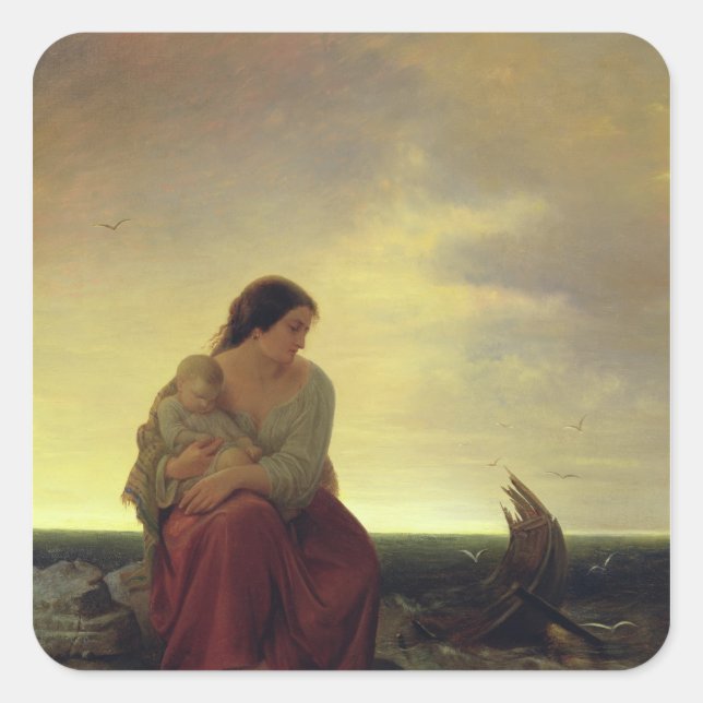 Fisherman's Wife Mourning on the Beach Square Sticker (Front)