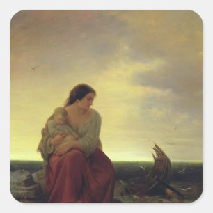 Fisherman's Wife Mourning on the Beach Square Sticker