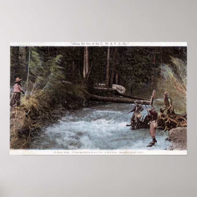 Fishermen Fishing at Commonwealth Creek Poster (Front)