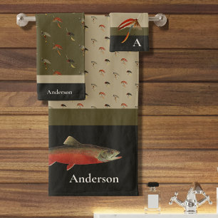  Fishermen Fly Fishing Flies Grey Black Olive Bath Towel Set