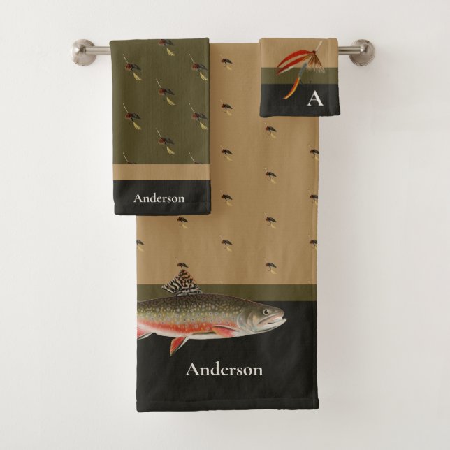  Fishermen Fly Fishing Flies Trout Tan Black Olive Bath Towel Set (Insitu)