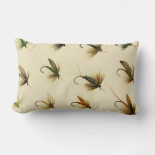 Fishermen Fly Fishing Trout Flies Watercolor Throw Lumbar Cushion