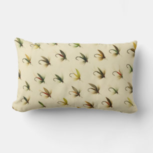 Fishermen Fly Fishing Trout Flies Watercolor Throw Lumbar Cushion