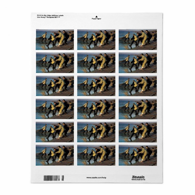 Fishermen Hauling a Net at the Skagen North Beach Label (Full Sheet)