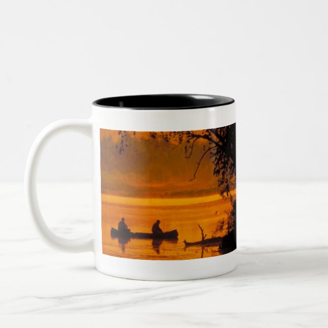 Fishermen in a canoe Two-Tone coffee mug (Left)