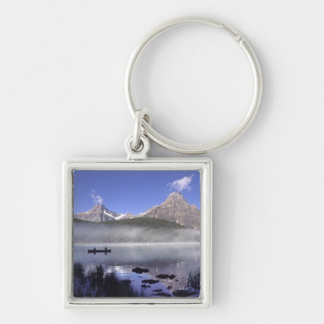 Fishermen in canoe on Waterfowl Lake, Banff Key Ring (Front)