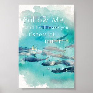 Fishers of Men Matthew 4:19 Bible Verse Follow Me Poster