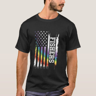Fishers United States Distressed Rainbow w US Flag T-Shirt