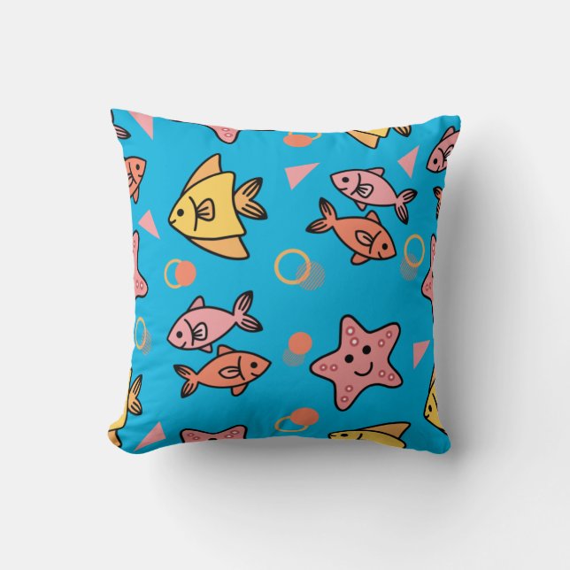 Fishes and angel fish pattern cushion (Front)