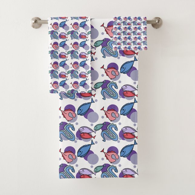 Fishes and Eel Bath Towel Set (Insitu)