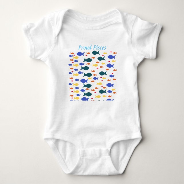 Fishes Baby Jersey Bodysuit, White Bodysuit (Front)