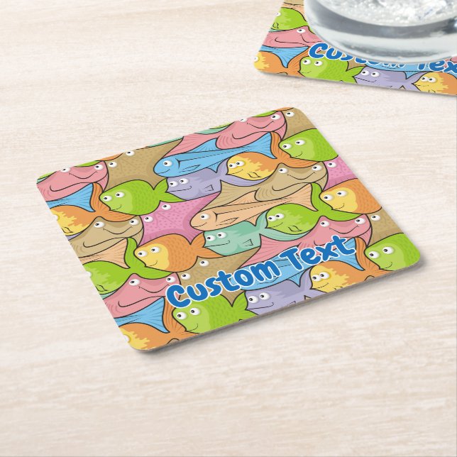 Fishes cartoon square paper coaster (Angled)
