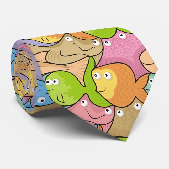 Fishes cartoon tie (Rolled)