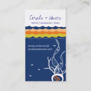 Fishes Corals Ocean Sea Waves Underwater Navy Blue Business Card