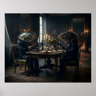 Fishes having dinner poster