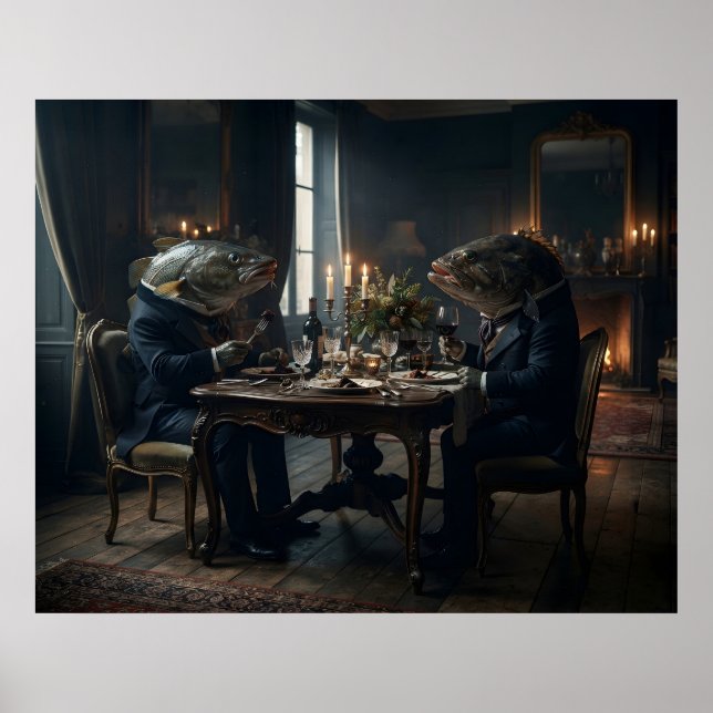 Fishes having dinner poster (Front)