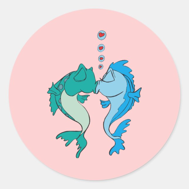 Fishes In Love Classic Round Sticker (Front)