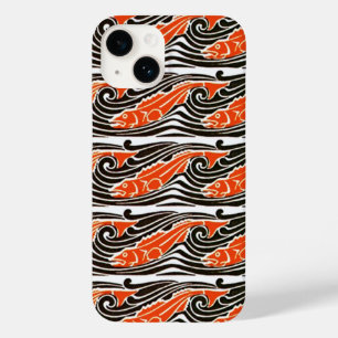 FISHES IN THE SEA WAVES Orange Black White Pattern Case-Mate iPhone 14 Case