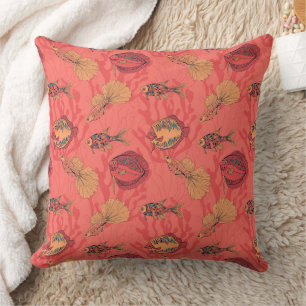 Fishes on living coral background cushion