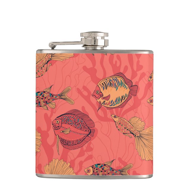 Fishes on living coral background hip flask (Front)