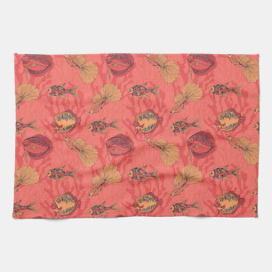 Fishes on living coral background tea towel