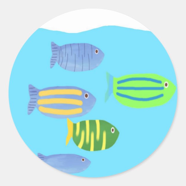 fishes painting classic round sticker (Front)