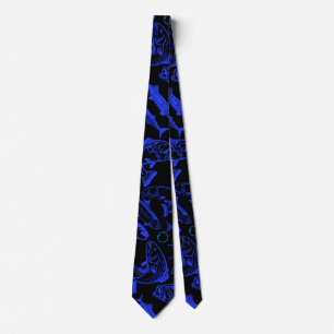 Fishes pattern blue 10.b Black BG Tie