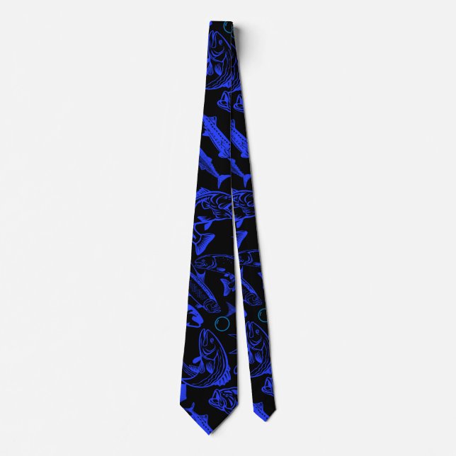 Fishes pattern blue 10.b Black BG Tie (Front)