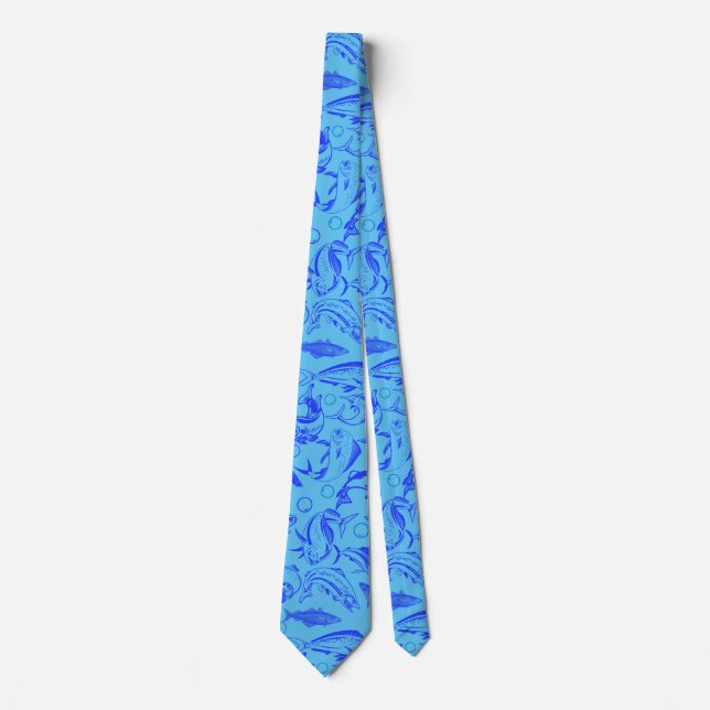 Fishes pattern blue 10.b Lblue BG Tie (Front)