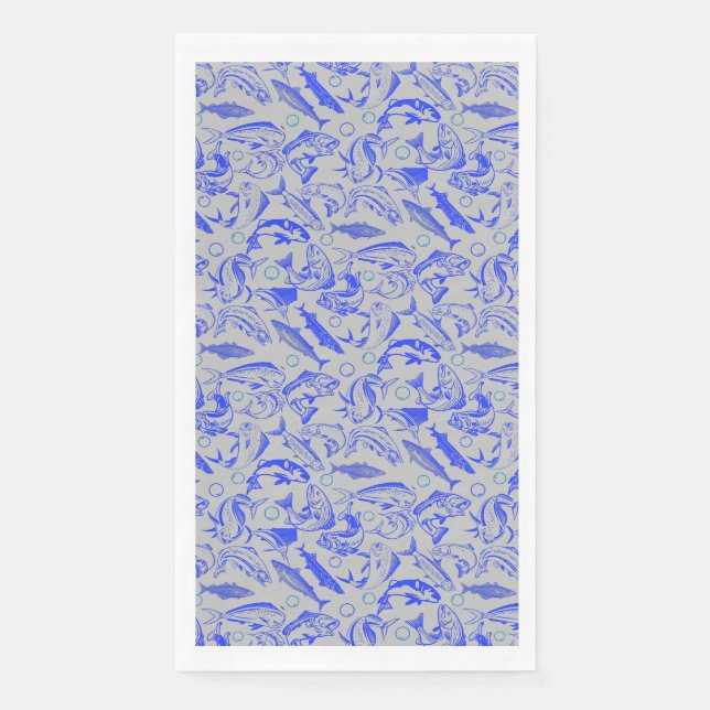 Fishes pattern blue 10.b Lgrey BG Napkin (Front)