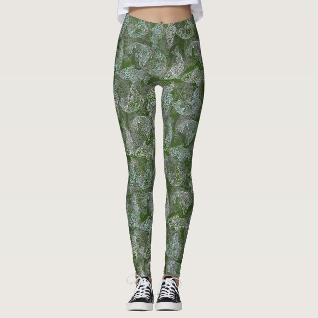 Fishes pattern, dual colours b. DGreen BG Leggings (Front)