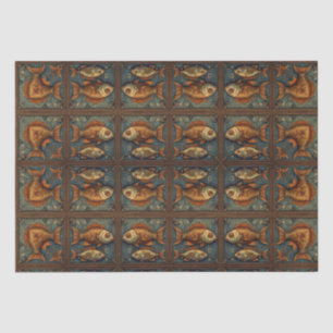 Fishes Steampunk Green and Golden brown Tissue Paper