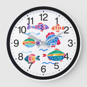 Fishes swimming cute bathroom clock