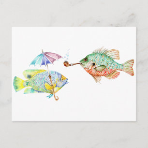 Fishes - Two Fish Art Print of watercolor painting Postcard