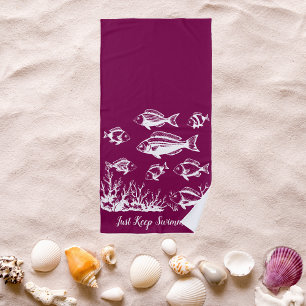 Fishes Under Water-Fisherman Style Wine Colour Beach Towel