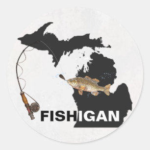 FISHIGAN black outline for sport fishing Classic Round Sticker