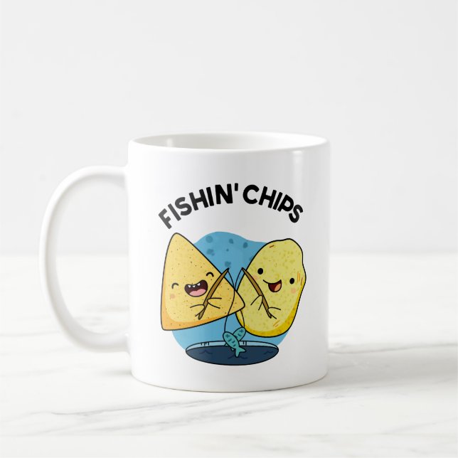 Fishin chips Funny Food Pun  Coffee Mug (Left)