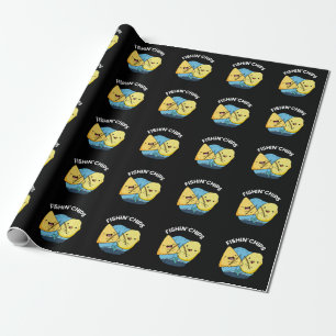 Fishin chips Funny Food Pun Dark BG Wrapping Paper