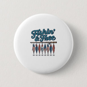 Fishin’ & Free Patriotic Fishing Lure Vintage 6 Cm Round Badge