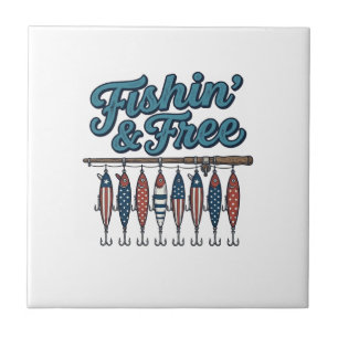 Fishin’ & Free Patriotic Fishing Lure Vintage Ceramic Tile