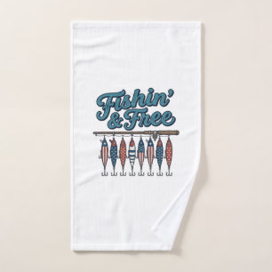 Fishin’ & Free Patriotic Fishing Lure Vintage Hand Towel