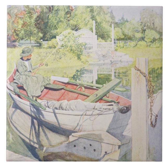 Fishing, 1909 ceramic tile (Front)