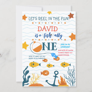 Fishing 1st Birthday Boy O-fish-ally Invitation