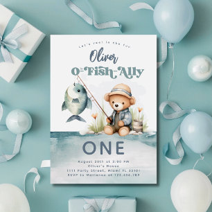 Fishing 1st Birthday Boy O-Fish-Ally Party Invitation