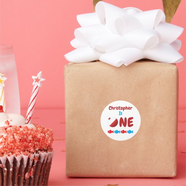 Fishing 1st Birthday Classic Round Sticker (Party)